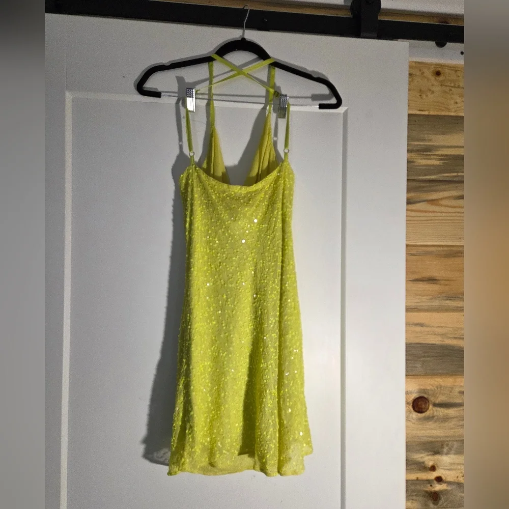 Show Me Your MuMu Lime Green Sequin Cowl Neck Mini Dress - Picture 5 of 16